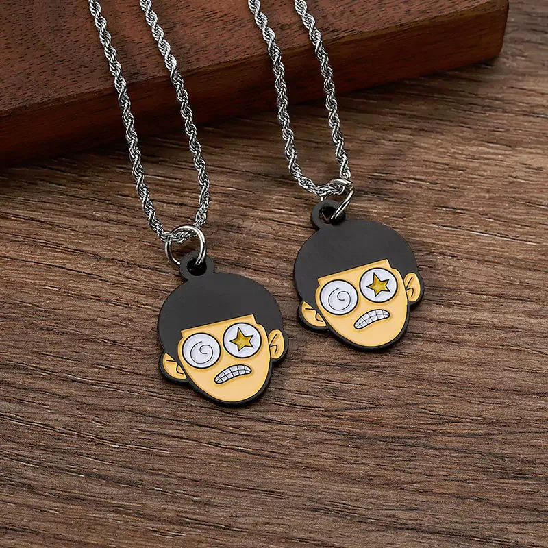 3805-8-Custom-shaped human head enameled pendant with chain