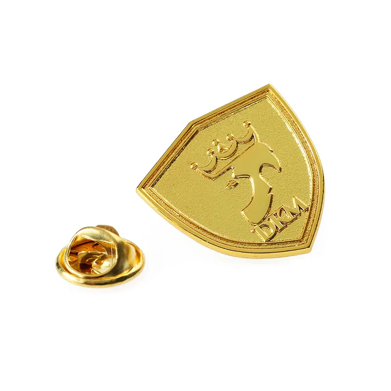 1915-5-Custom Gold Plated Shield Embossed Metal Lapel Pin